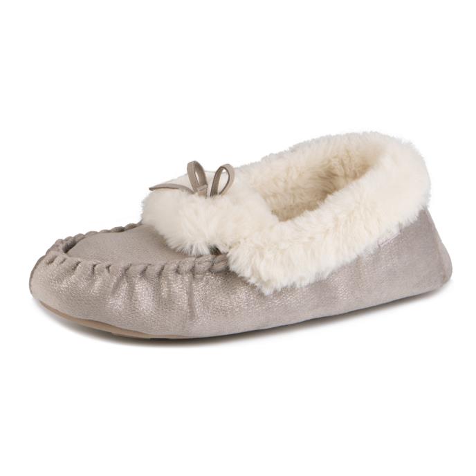 totes toasties® Ladies Sparkle Moccasin Slippers Grey Extra Image 3